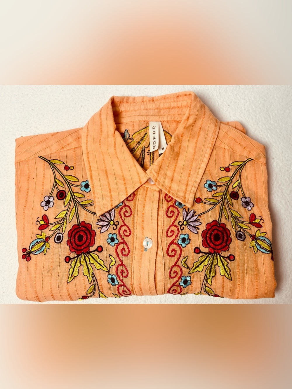 Vintage Roper Embroidered Western Shirt 100% Cotton Boho Medium - Picture 6 of 14